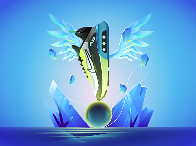 Balance cosmic crystal crystal ball illustraion illustrator landscape neon nike nike air max sneaker sneakerhead sneakers surreal vector vector illustration vectorart wings
