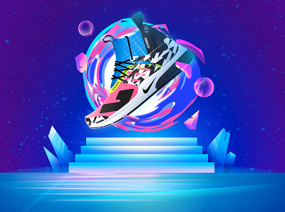 Throne advertising cosmic crystal flat design flat illustration illustration landscape low poly neon nike nike air max pink purple sneaker sneakerhead space surreal surrealism vector