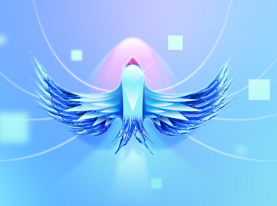 Flying through pixels abstract animal bird blue brush brushes clean cyan illustration motion motion design neon vector