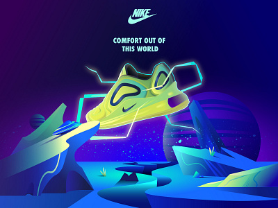Nike - Comfort out of this world 3 advertising animation aurora box design colorful cosmic fashion design gradient illustration landscape neon nike nike air max packaging packaging design sneaker sneakerhead vector volt