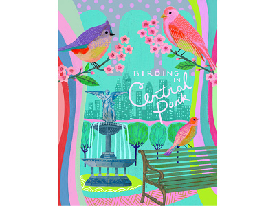 Birding in Central Park collage color illustration art illustrator