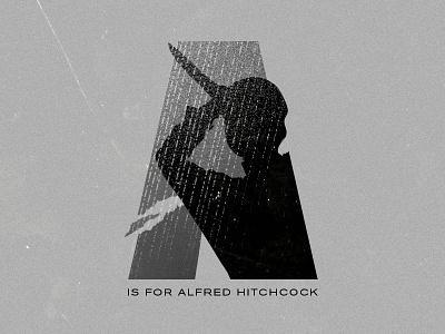A is for Alfred Hitchcock a black and white drop cap hitchcock horror illustration lettering type