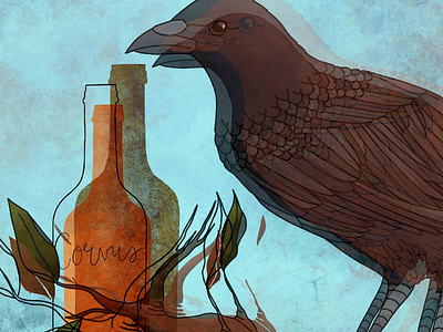 An old fable bird bottle crow illustration layers leaves