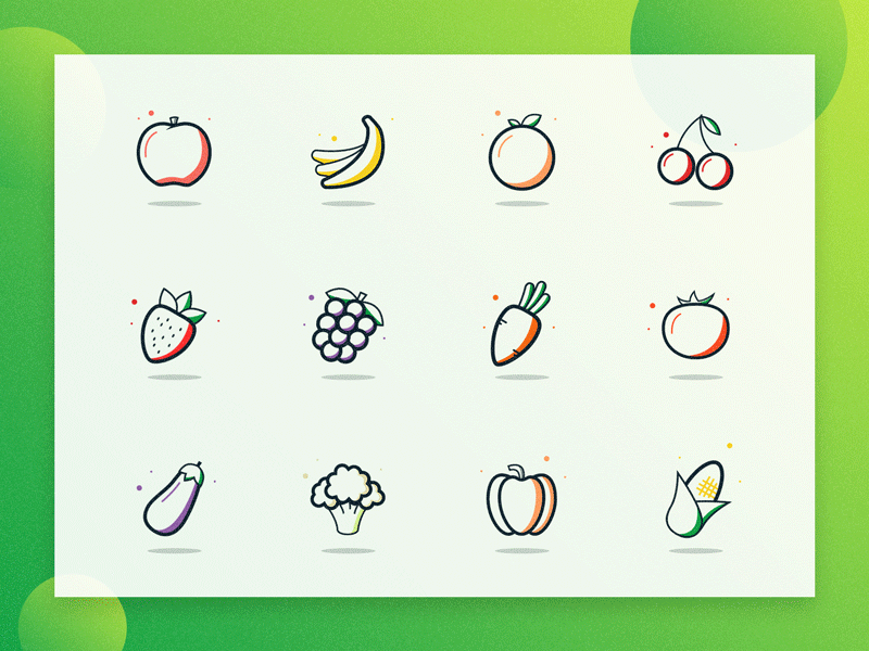Fruit and vegetable summer icons