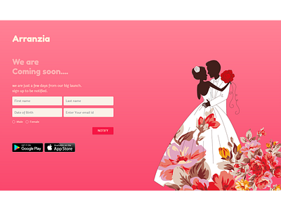 Matrimony (coming soon) Design application design arranzia coming soon design designer graphics landing matrimony registration ui ux webapp website wedding app wedding cakes wedding design wedding pictures wedding themes wedding website weddings rings