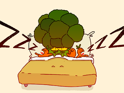 Uncle Broccoli 2d bed bedtime broccoli carrots character design cute food foodie sleep uncle vegetables
