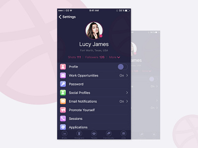 Dribbble Settings page Redesign concept app clean dailyui design dribbble dribbble app flat ios minimal mobile mobile app mobile ui mobile uiux settings settings page ui ux