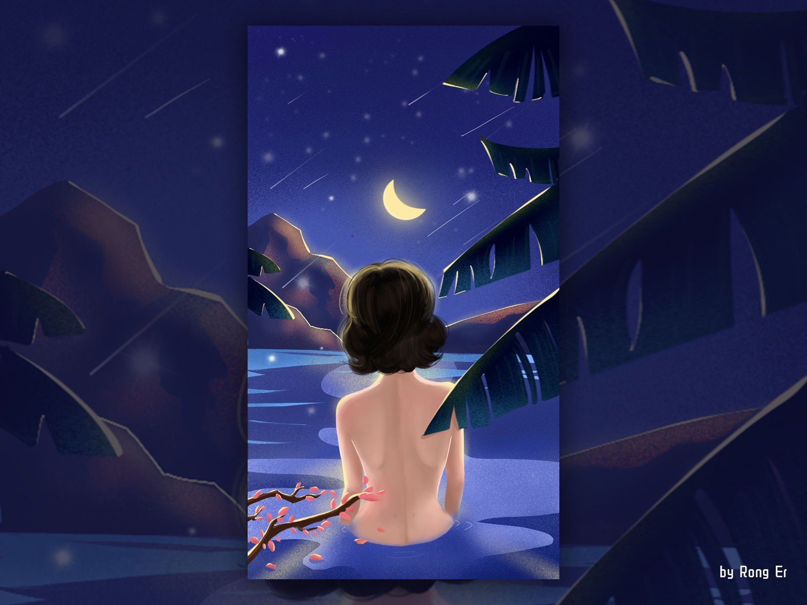 Nude swimming h5 lonely moon mountain night sea swim woman 插图 设计