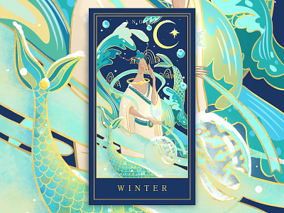 Four season cards-winter banner chinese style design illustration ipad night procreate snow 设计