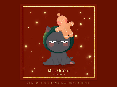 Merry Christmas banner cat design illustration