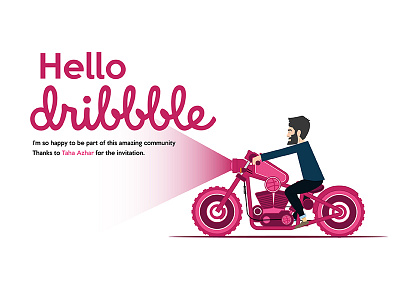 Hello Dribbble bike debut flat hello dribbble illustration illustrator invitation vector