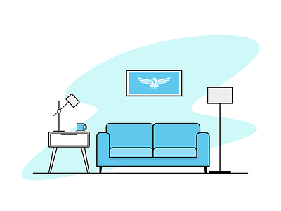 Living Space couch cup flat illustration illustrator lamp light blue living space table vector