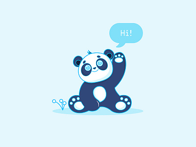 Panda blue cute flat hello hi illustration illustrator panda simple vector