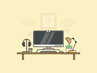 Workspace cool design flat headphones illustration illustrator keyboard pentool vector workspace