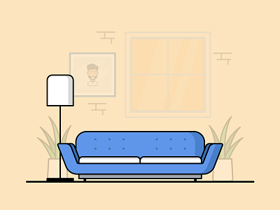 Living Space couch design flat frame illustration illustrator lamp plant post of the day simple vector window
