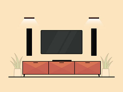 Television Unit design illustration illustrator plant post of the day shelf simple speakers television unit