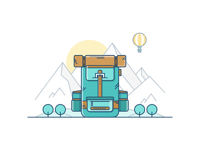 Awaited Trip bagpack cool design dribbble flat hills hotairballoon illustration illustrator simple trees trek trip vector wanderlist