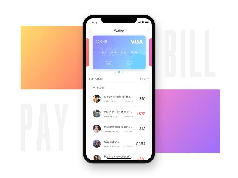 Credit card bill ui card credit wallet bill photoshop sketch