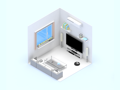 Smart Home Scene Living Room 3d device home illustration invite photoshop scene sketch smart ui voxel