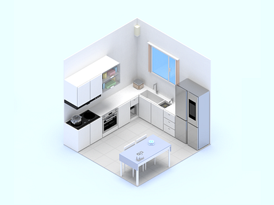 Smart Home Scene Kitchen 3d design device dribbble home illustration invite sketch smart ui voxel