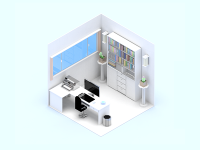 Smart Home Scene Study room 3d design device dribbble home illustration invite sketch smart ui voxel