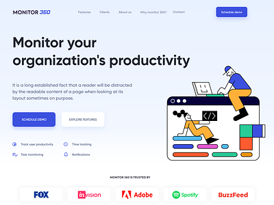 Employee Productivity Monitoring Landing Page employee landing page design monitor productivity techonology ui ux web website concept website design