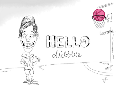 Hello Dribbble first for free hand illustration sketch sketching the time wacom with