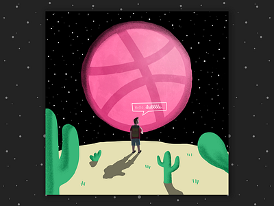 Hello Dribble... adventure cactus debut debut shot design first shot hello hello dribbble illustration moon new night outdoor