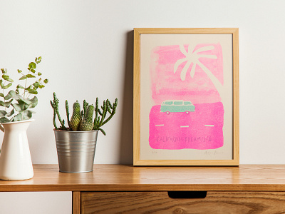 California Dreaming adventure debut fluo graphic hello home decor illustration inspire new paper pink print risograph risoprint silkscreen silkscreen print summer