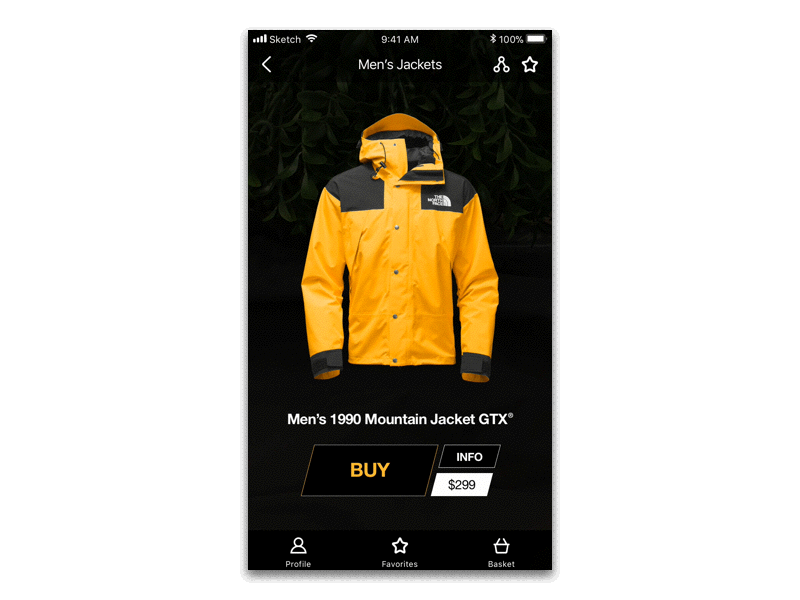 Jacket ordering concept animation mobile mobile app mobile application motion online shop order principle the north face