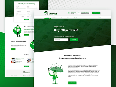 Website for an Umbrella Company calculator company finance flat form green illustration minimalism money service ui umbrella web website