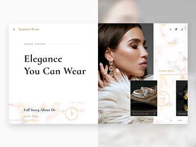 First Screen of a Fashion Website accessories design ecommerce flat gold grey jewelery marble minimalism ui web website woman