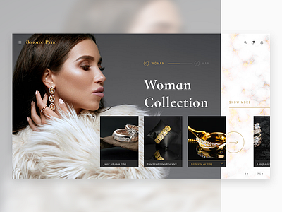 Second Screen of a Fashion Website accessories collection design ecommence expensive flat gold grey jewelery marble minimalism ui vip web website woman