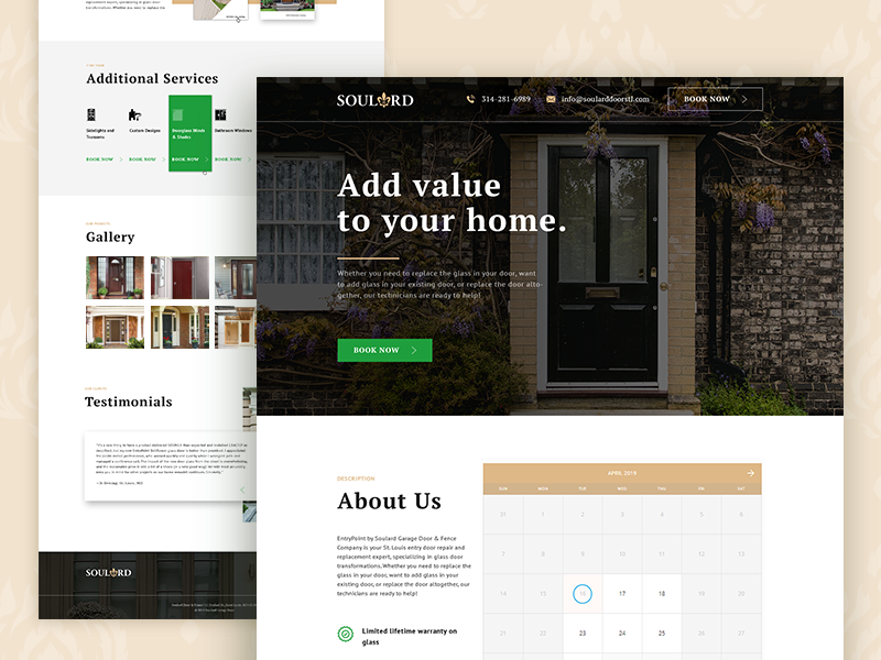 Landing Page for a Door Replacement Company uxdesign uxui uidesign landing page design landing page landingpage landing wood door brown green ux minimalism flat design website web ui