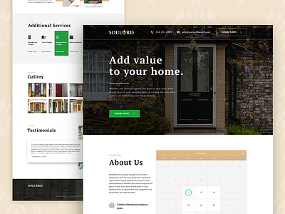 Landing Page for a Door Replacement Company brown design door flat green landing landing page landing page design landingpage minimalism ui uidesign ux uxdesign uxui web website wood