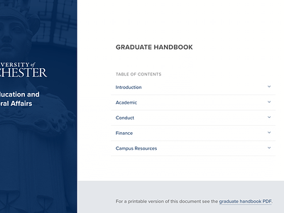 Graduate Handbook — Homepage academic flat graduate handbook higher ed typography ui web website