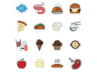 Food- Lipo Filled Icon Set apple beef burguer cheese chicken fish food ice cream icon icon desing sellfish sushi
