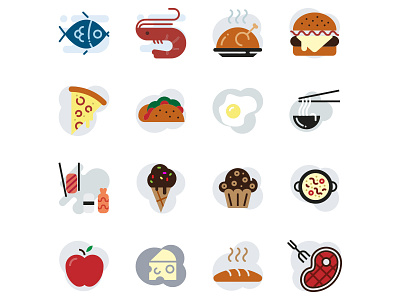 Food - Lipo Flat Icon Set apple burguer cheese chicken fish food ice cream icon muffin pizza sushi