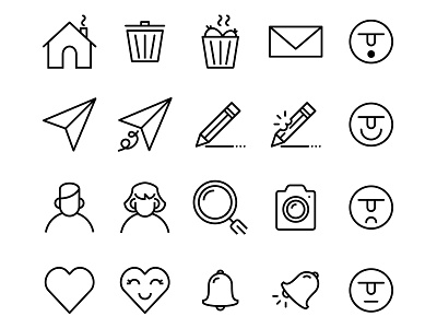 Ui Basic - Lipo Outline Icon Set creative edit emoji fun home icon love search send ui user ux