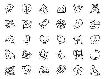 Doodle icon set animals bird cat cloud dog doodle duck fish flower icon icons mountaine mouse nature tree