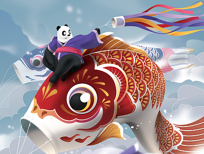 Happy Сhildren's Day children childrens day colors family fish goldenweek graphicdesign illustration japan japanese japaneseculture koinobori panda tanaka