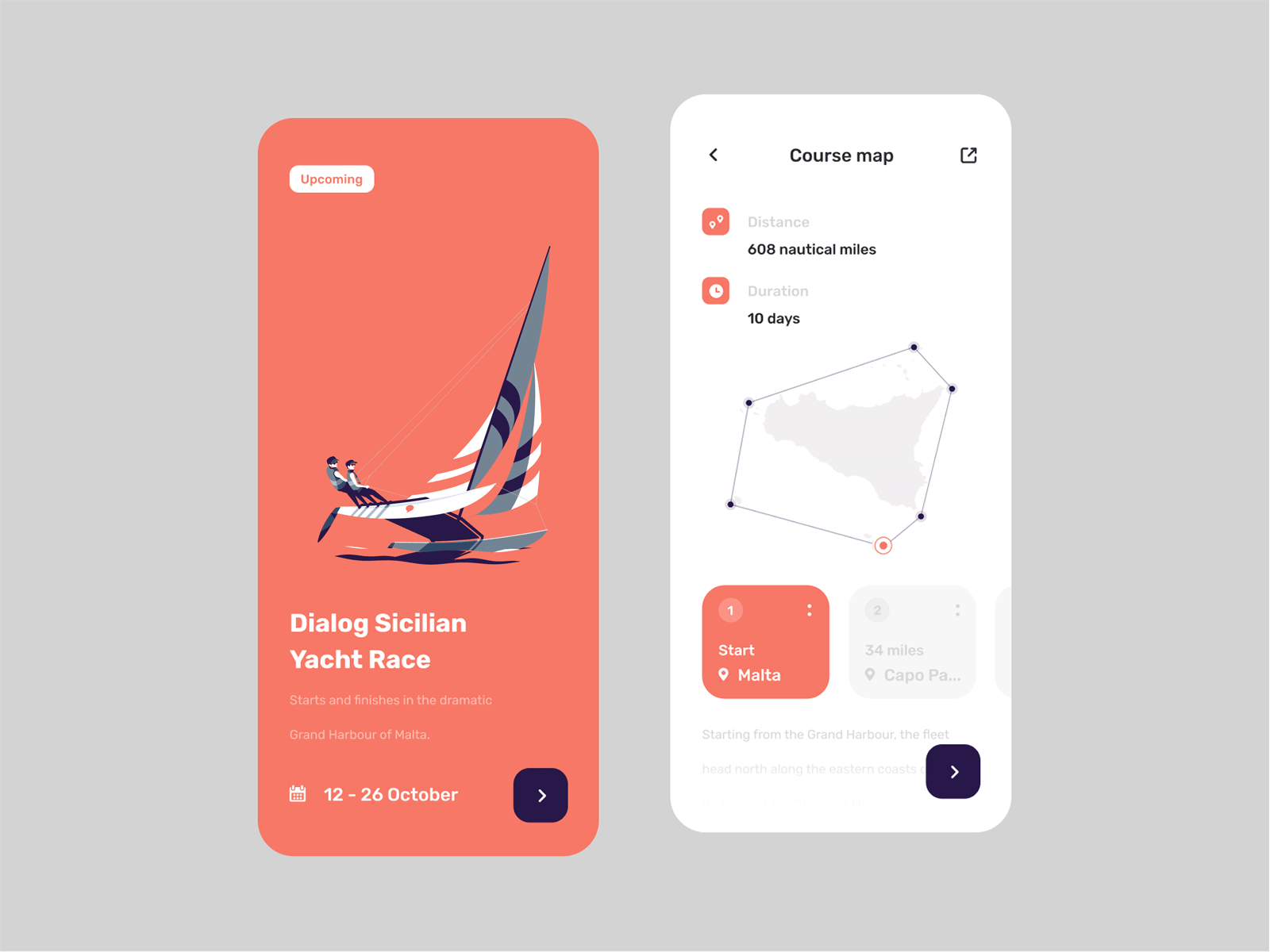 Yacht race animation app clean color colors concept design illustration interaction interface ios map minimal mobile simple typography ui uiux ux yacht