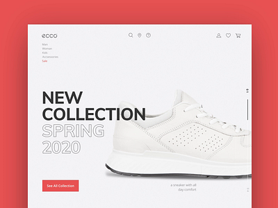 ecco animation blackletter brand design chalange ecco minimal minimalistic red redesign sneakers title ui uiux ux web website website design white