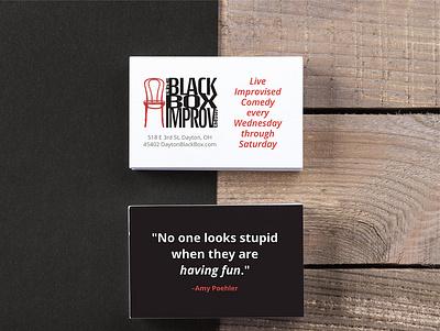 The Black Box Improv Theater promotional cards. branding business card graphicdesign