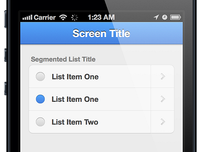 Selectable Segmented List with Disclosed Drilldown ios list pattern radio segmented