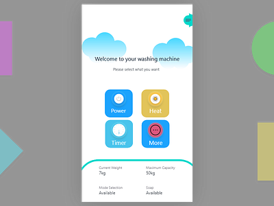 Washing Machine App concept mobile tile ui