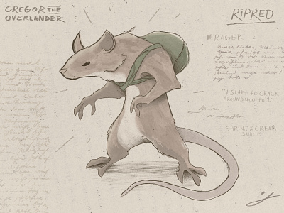 Ripred - Journal Design (From Gregor The Overlander) character character design design epic gregor the overlander handwriting illustration journal old paper procreate rat study typography
