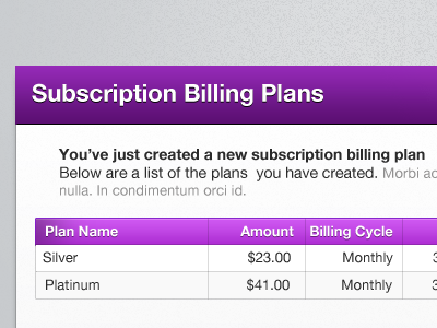 Subscription Plan Table - Account Creation billing design minimalism photoshop psd purple table ui