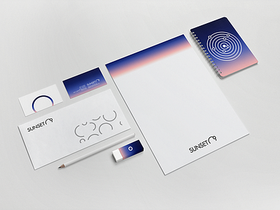 Sunset Stationery dark blue futura gradient logo logo type minimal stationery sun sunset visit card