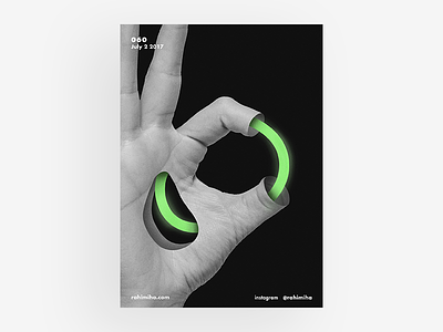 Day 060 black and white daily flow graphic design green hand light line poster